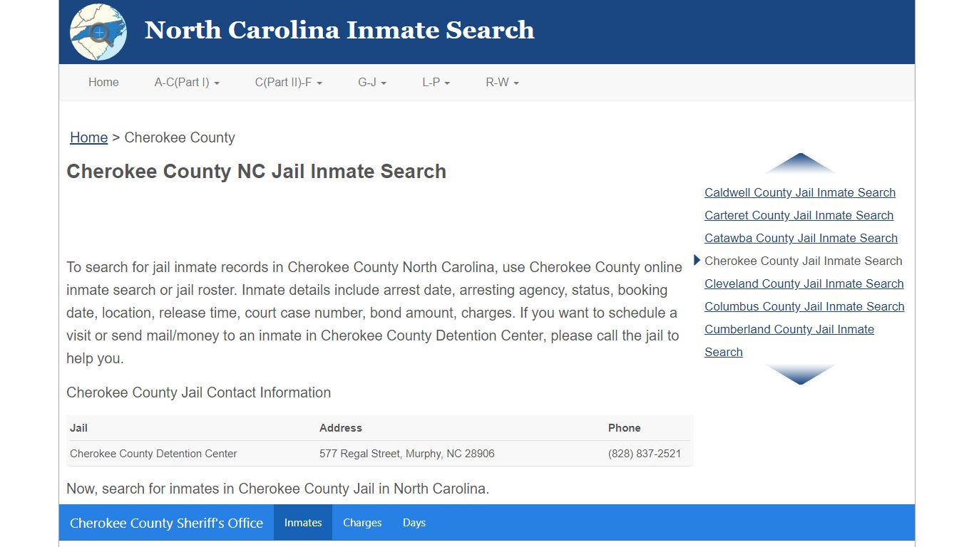 Cherokee County NC Jail Inmate Search